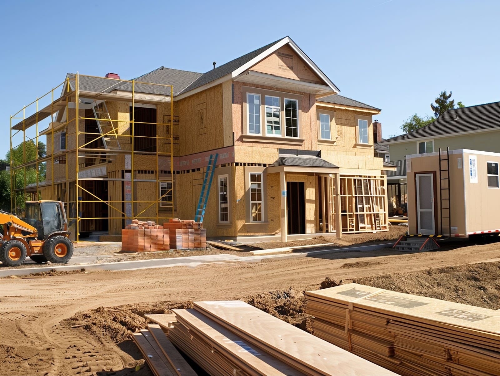 "Construction site with builders risk insurance coverage visualization."